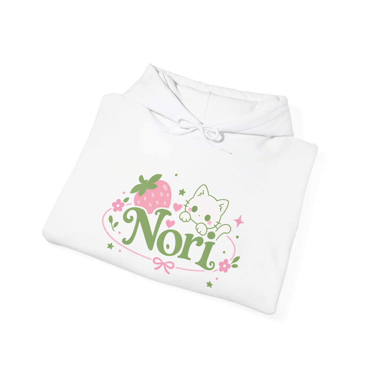 Nori Kawaii Cat Hoodie — Cute Strawberry Pastel Graphic Sweatshirt