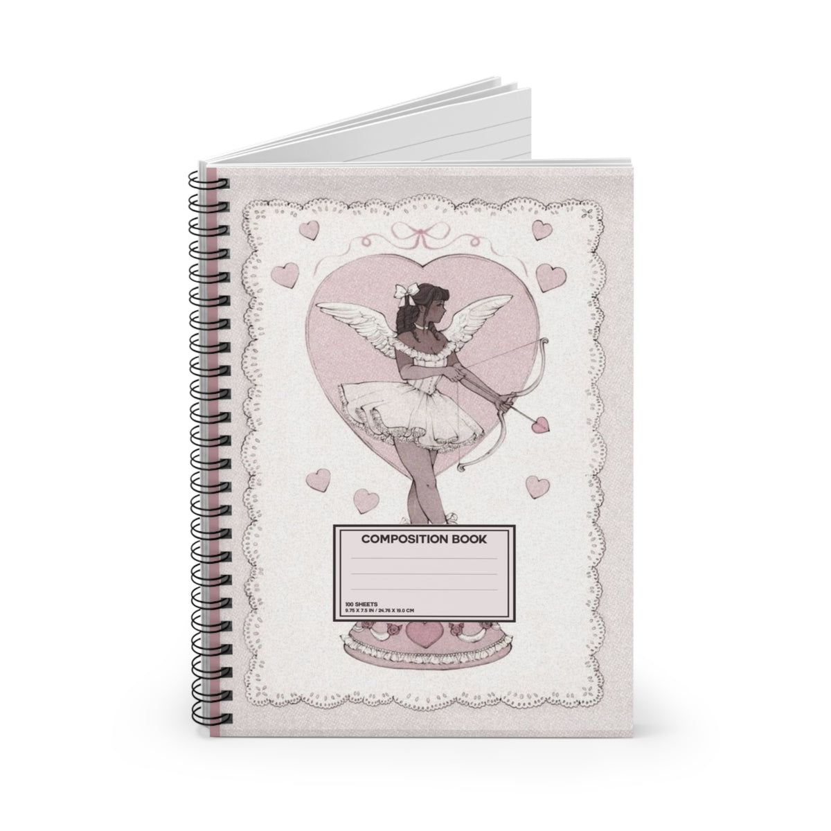 Cupid Ballerina Spiral Notebook — Vintage Pink Composition Book for Notes & Journaling