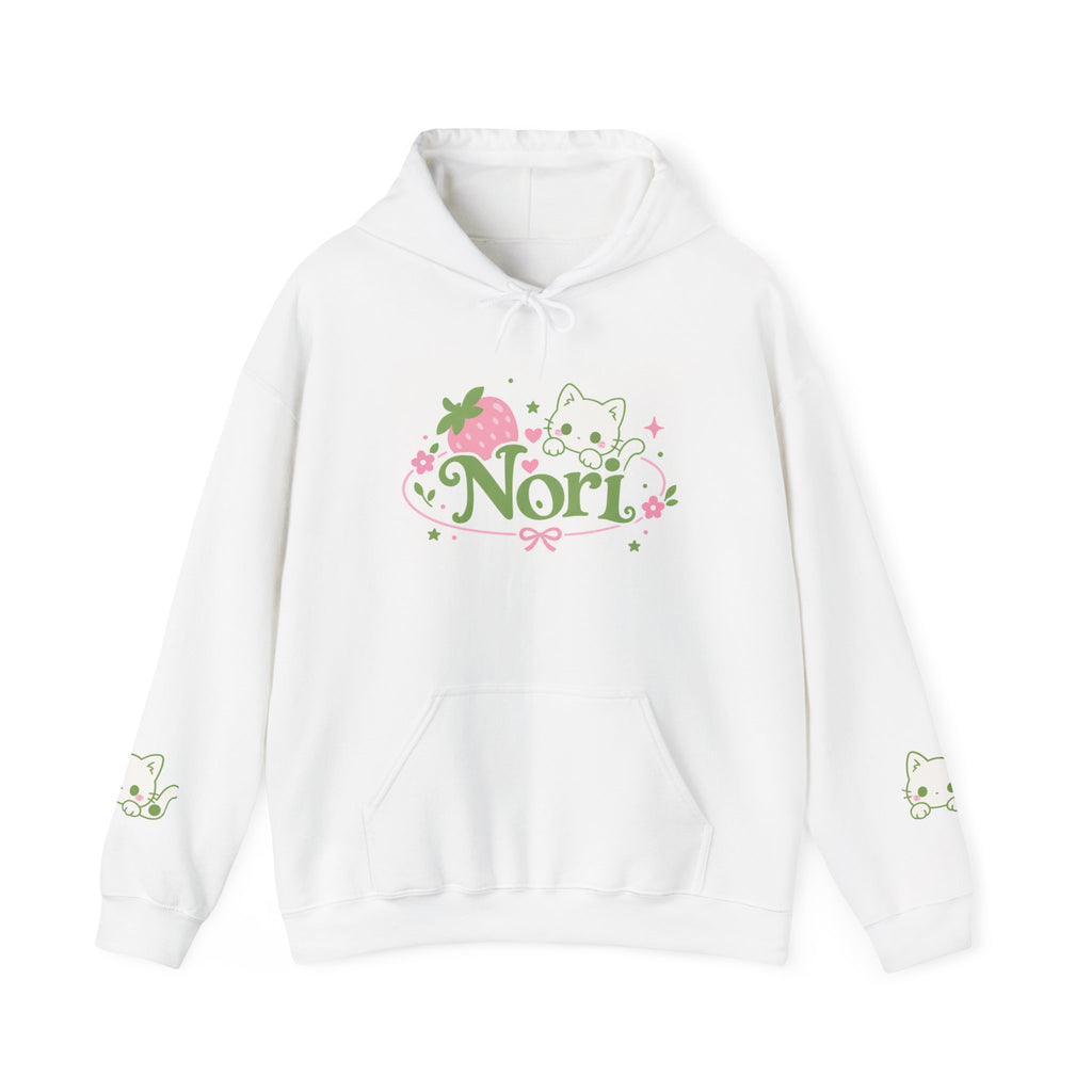 Nori Kawaii Cat Hoodie — Cute Strawberry Pastel Graphic Sweatshirt