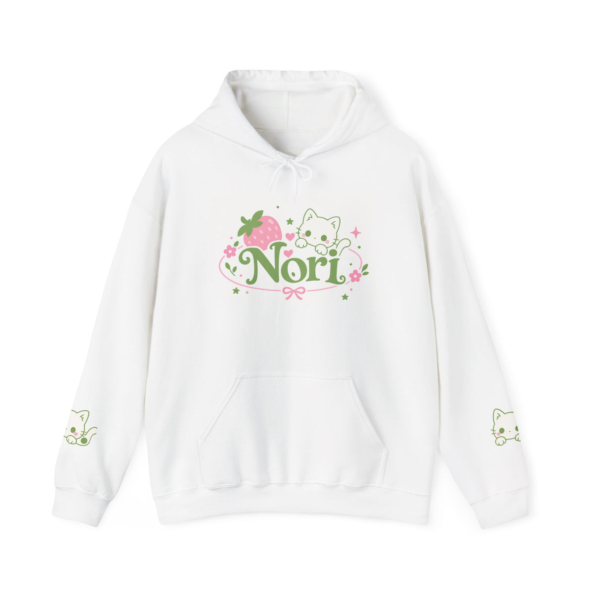 Nori Kawaii Cat Hoodie — Cute Strawberry Pastel Graphic Sweatshirt